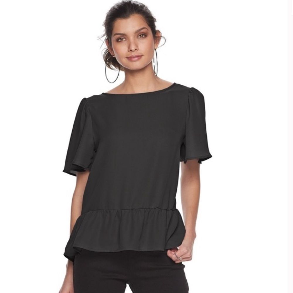 Apt 9 black ruffle peplum top size small